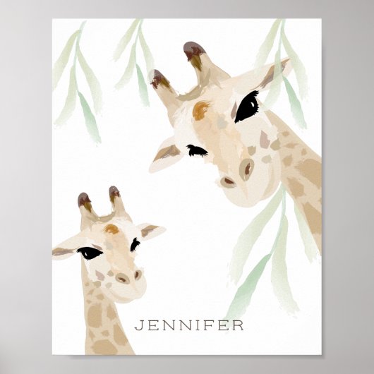 Poster Maman & Baby Giraffe Aquarelle Nursery Art (Devant)