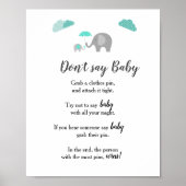 Poster Maman bébé éléphant avec nuages ne pas dire bébé (Devant)