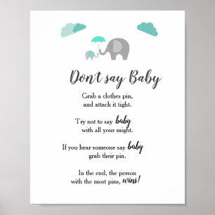 Poster Maman bébé éléphant avec nuages ne pas dire bébé