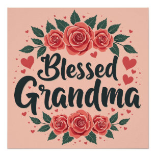 Poster Maman bénie Floral Roses vintage Typographie