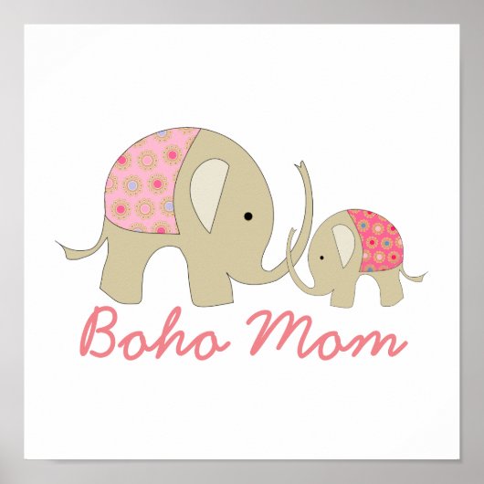 Poster Maman Boho, Éléphant Rose (Devant)