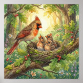 Poster Maman Cardinal et ses petits Pépinière (Devant)