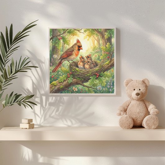 Poster Maman Cardinal et ses petits Pépinière