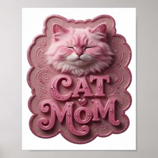 Poster Maman chat rose ludique (Devant)