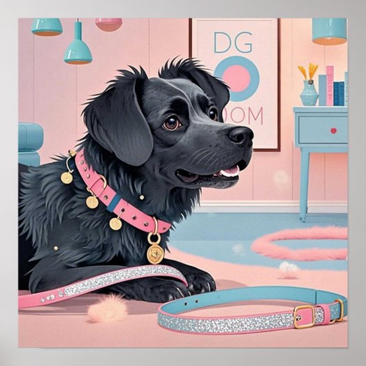 Poster Maman chien mignon chien rose bleu strass (Devant)