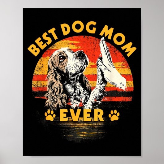 Poster Maman cocker spaniel coucher de soleil rétro drôle (Devant)