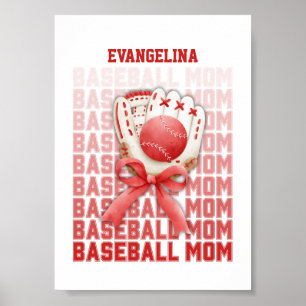 Poster MAMAN DE BASE-BALL PERSONNALISÉE Coquette Fête des