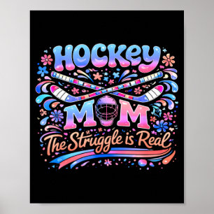 Poster Maman de hockey rose bleu rétro 70s groovy vintage