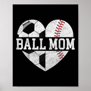 Poster Maman Des Deux Coeurs Soccer Baseball Sport Maman