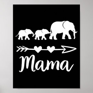 Poster Maman éléphant 2 bébés enfants maman de deux mère