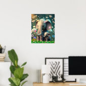 Poster Maman éléphant et bébé éléphant mignons dans un ja (Bureau à domicile)