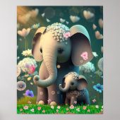 Poster Maman éléphant et bébé éléphant mignons dans un ja (Devant)