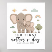 Poster Maman éléphant pastel bébé premier jour de la fête (Devant)