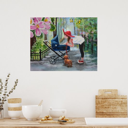 Poster Maman et bébé.. Balade dans le parc (Cuisine)