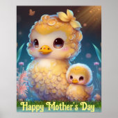 Poster Maman et bébé canard mignons dans le jardin, illus (Devant)