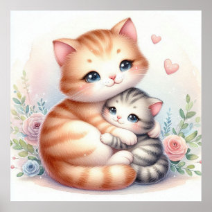 Poster Maman et bébé chaton