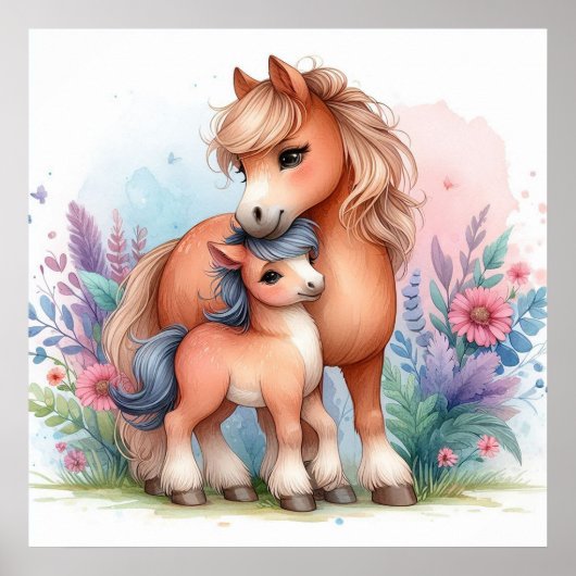 Poster Maman et bébé cheval (Devant)