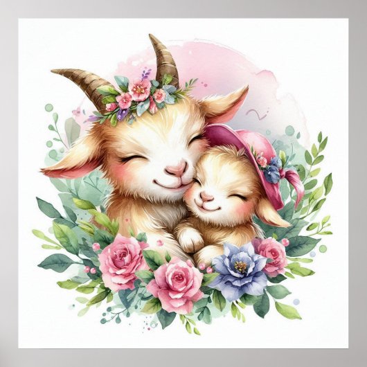 Poster Maman et bébé chèvre (Devant)