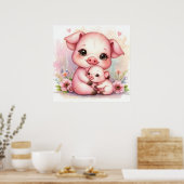 Poster Maman et bébé cochon (Cuisine)