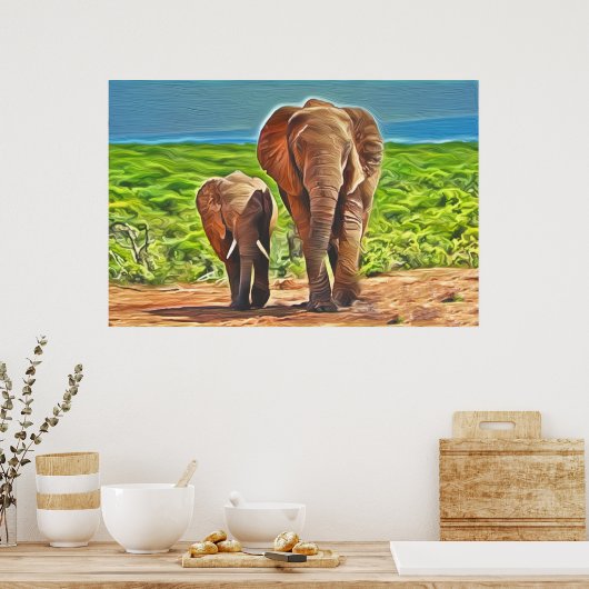 Poster Maman et bébé éléphant (Cuisine)
