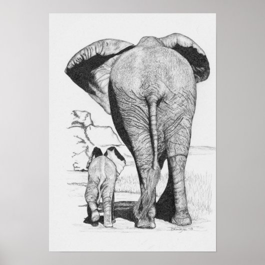 Poster Maman et bébé éléphant (Devant)