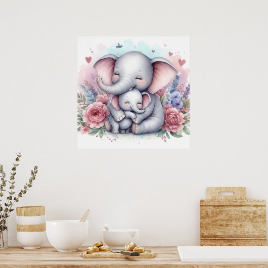 Poster Maman et bébé éléphant (Cuisine)