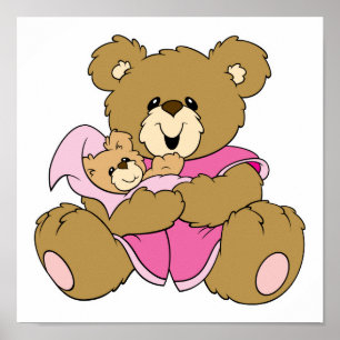 Poster Maman et bébé fille ours