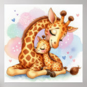 Poster Maman et bébé Giraffe (Devant)