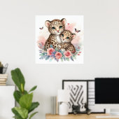 Poster Maman et bébé léopard (Bureau à domicile)
