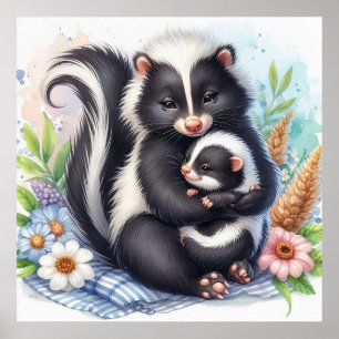 Poster Maman et bébé mouffette