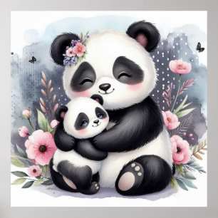 Poster Maman et bébé panda