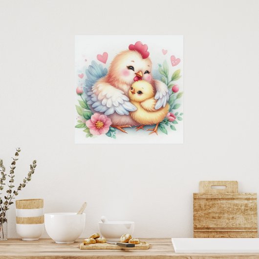 Poster Maman et Bébé poulet (Cuisine)