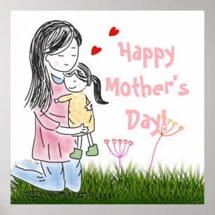 Poster Maman & Fille Hug Custom