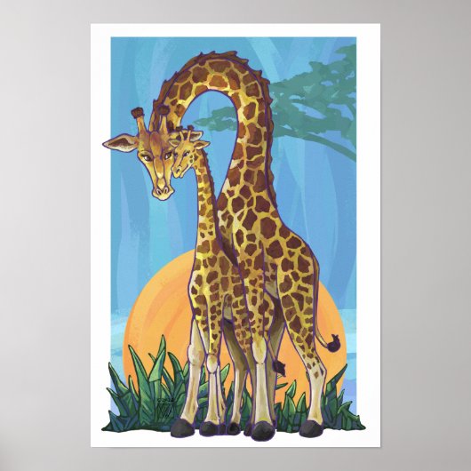 Poster Maman girafe et bébé (Devant)