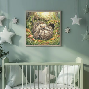Poster Maman Hérisson et sa Crèche de Bébés