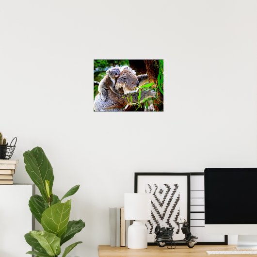 Poster Maman Koala et bébé Joey dans un arbre (Bureau à domicile)