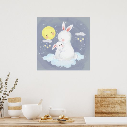 Poster Maman lapin avec un bébé (Cuisine)