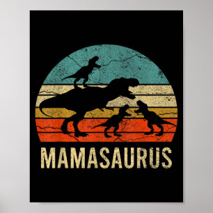 Poster Maman maman mama dinosaure drôle 3 trois enfants