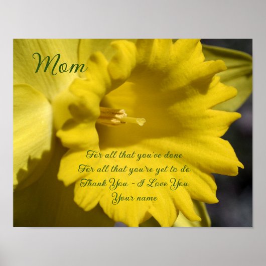 Poster Maman Merci Amour Daffodique Fleur Personnalisée (Devant)
