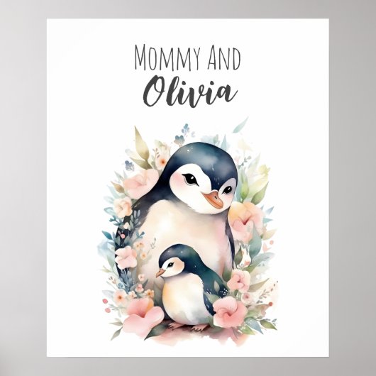 Poster Maman & moi | Pingouin | Animal Nursery Art (Devant)