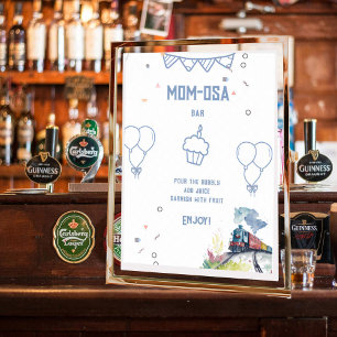 Poster Maman-osa Train Blue Balloons Baby shower garçon