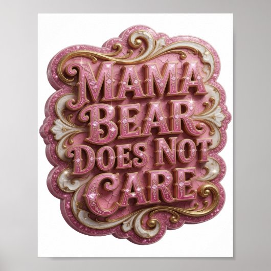 Poster Maman ours rose chic N'AIME PAS QU'ON S'EN FOUTE (Devant)