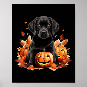 Poster Maman Papa Chien Lab Noir Halloween Automne Drôle