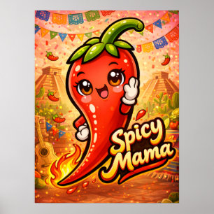 Poster Maman piquante - Chaleur - Les fous de bouffe