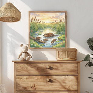 Poster Maman Rat Musqué et Bébés Crèche