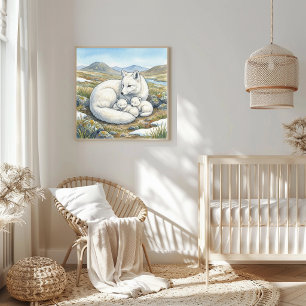 Poster Maman Renard Arctique et la Nurserie des petits