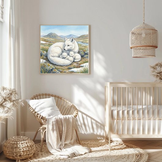 Poster Maman Renard Arctique et la Nurserie des petits