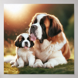 Poster Maman Saint Bernard et son chiot