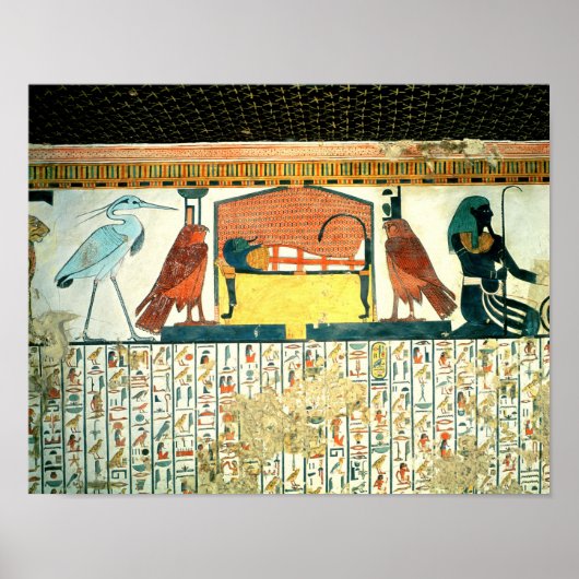 Poster Maman sur un lit funéraire avec différentes divini (Devant)