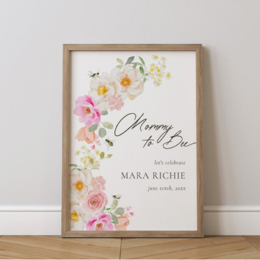 Poster Maman to Bee | Baby shower Floral Aquarelle